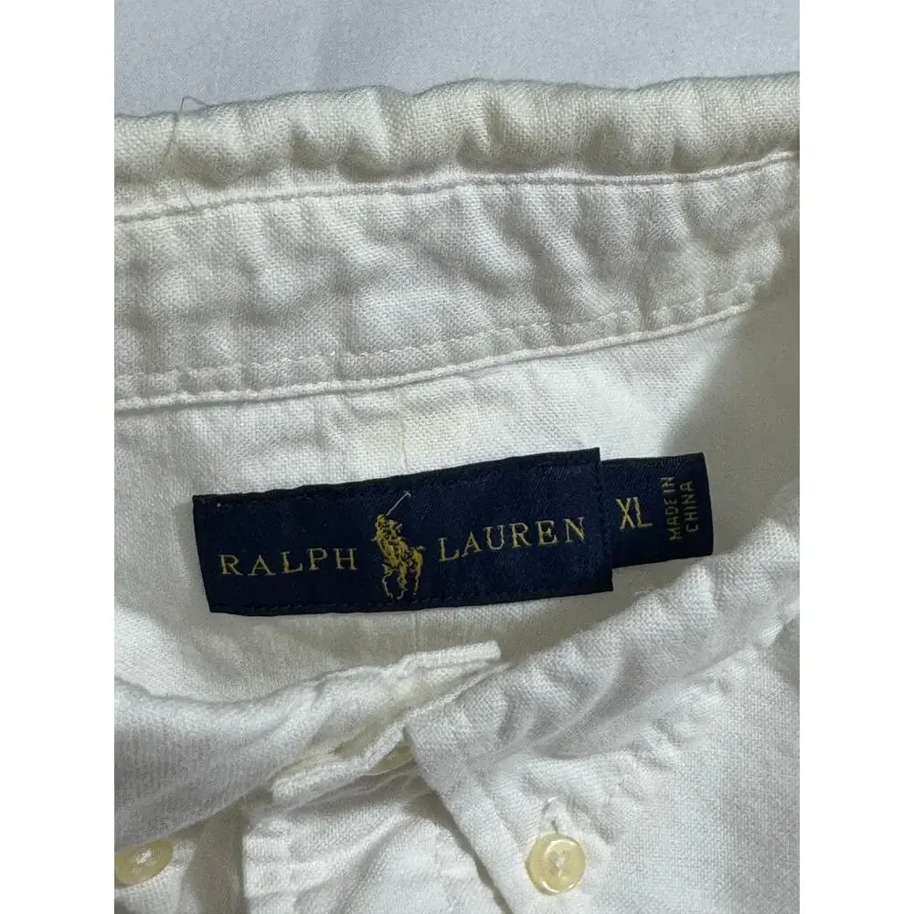 Polo Ralph Lauren Button Down Shirt Size XL White Blue Pony